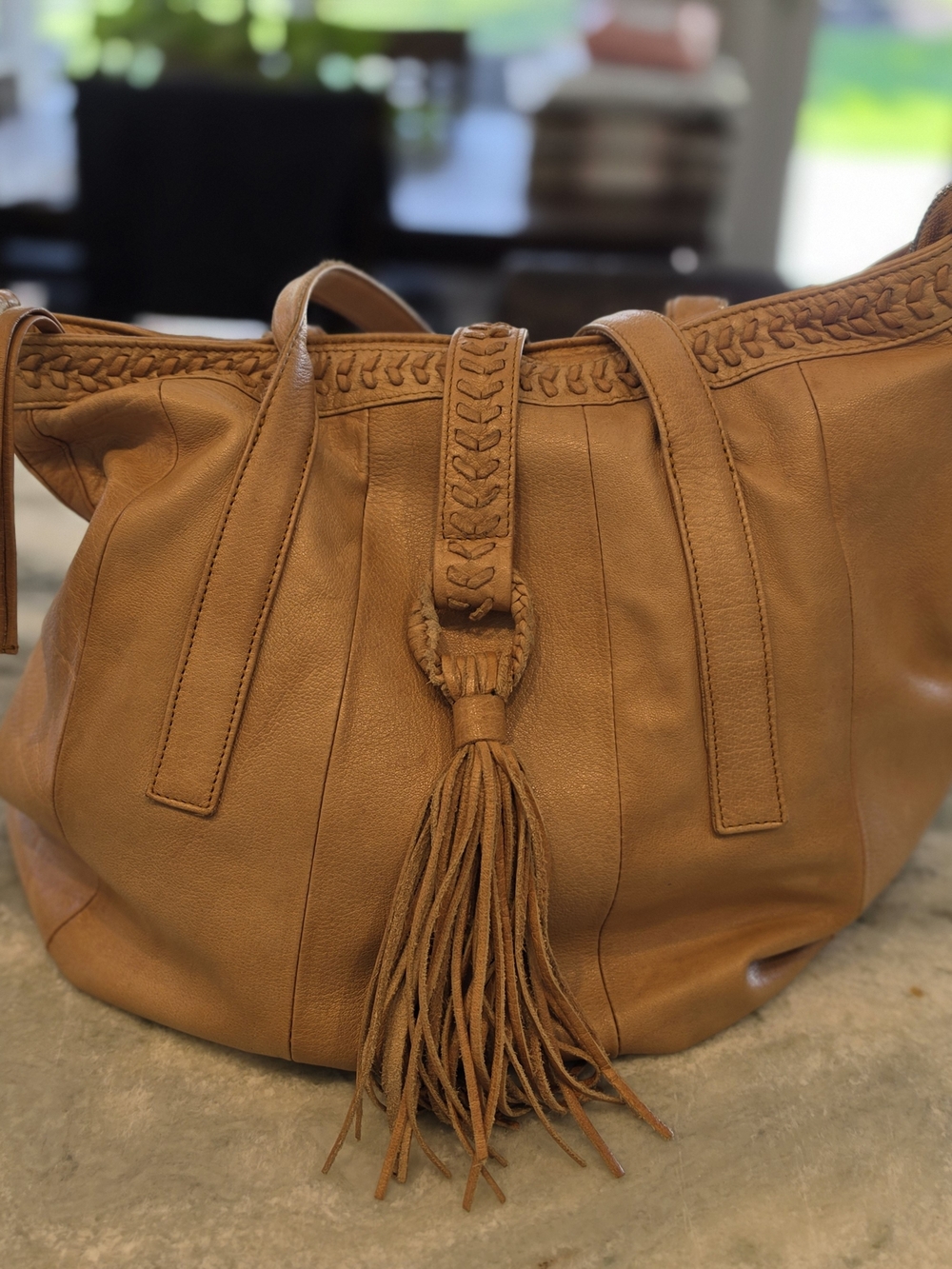 Day & Mood Braided Tassel Leather Tote in Tan